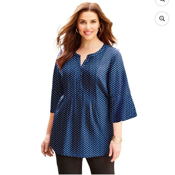 Catherines Womens Plus Size Georgette Pintuck Blouse Sz 5X Blue Dot Casual Easy - Picture 1 of 7